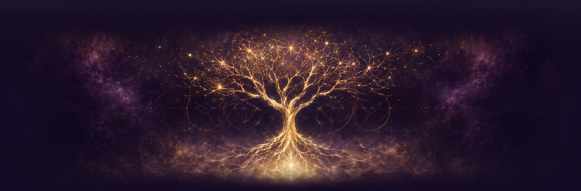 A luminous tree of golden neural filaments with roots spreading below